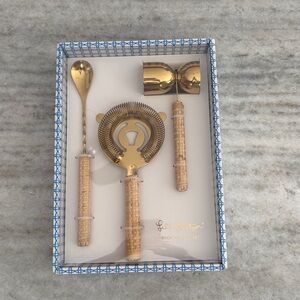 NEW Lilly Pulitzer Cocktail Tool Set - Gold & Caning